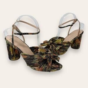 Loeffler Randall Camellia Knot Ankle Strap Sandals Pleat Knot Dark Floral 10
